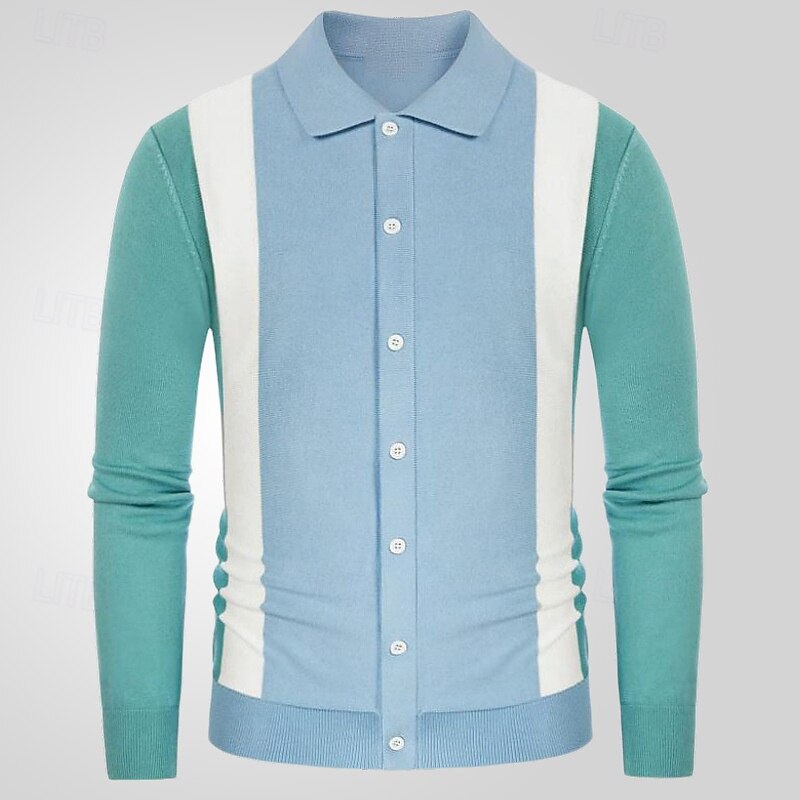 Herren Polos mit Knöpfen Golfhemd Casual Sport Kargen Langarm Modisch Basic Farbblock Patchwork Knopf Frühling Herbst Schwarz Blau Polos mit Knöpfen 2025 - $28.99 –P3