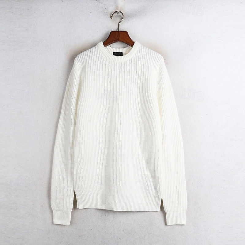 Homme Chandails de Noël Pull Chandail Pull Gauffré Tricoter Style classique Couleur unie Col Ras du Cou Noël Elégant Formel Intérieur Vêtement Tenue Bouffantes Automne Hiver Vin Potiron S M L de 2025 ? $26.99 –P5