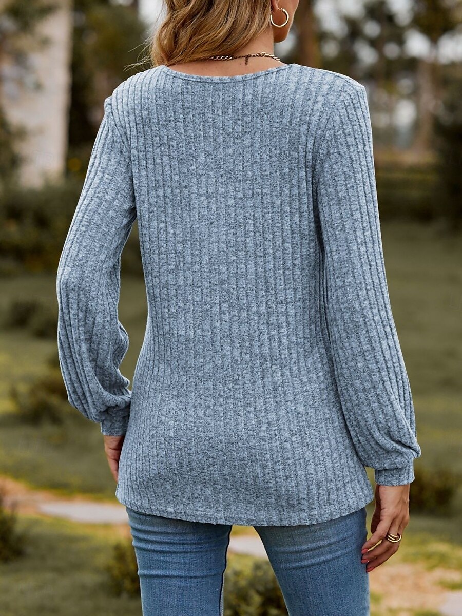 Dame T skjorte عادي Mote Moderne Fritid Langermet Crew-hals Vanlige topper Daglig Helg Knapper Rosa Blå Kakifarget Sommer Vår 2025 - $29.99 –P4