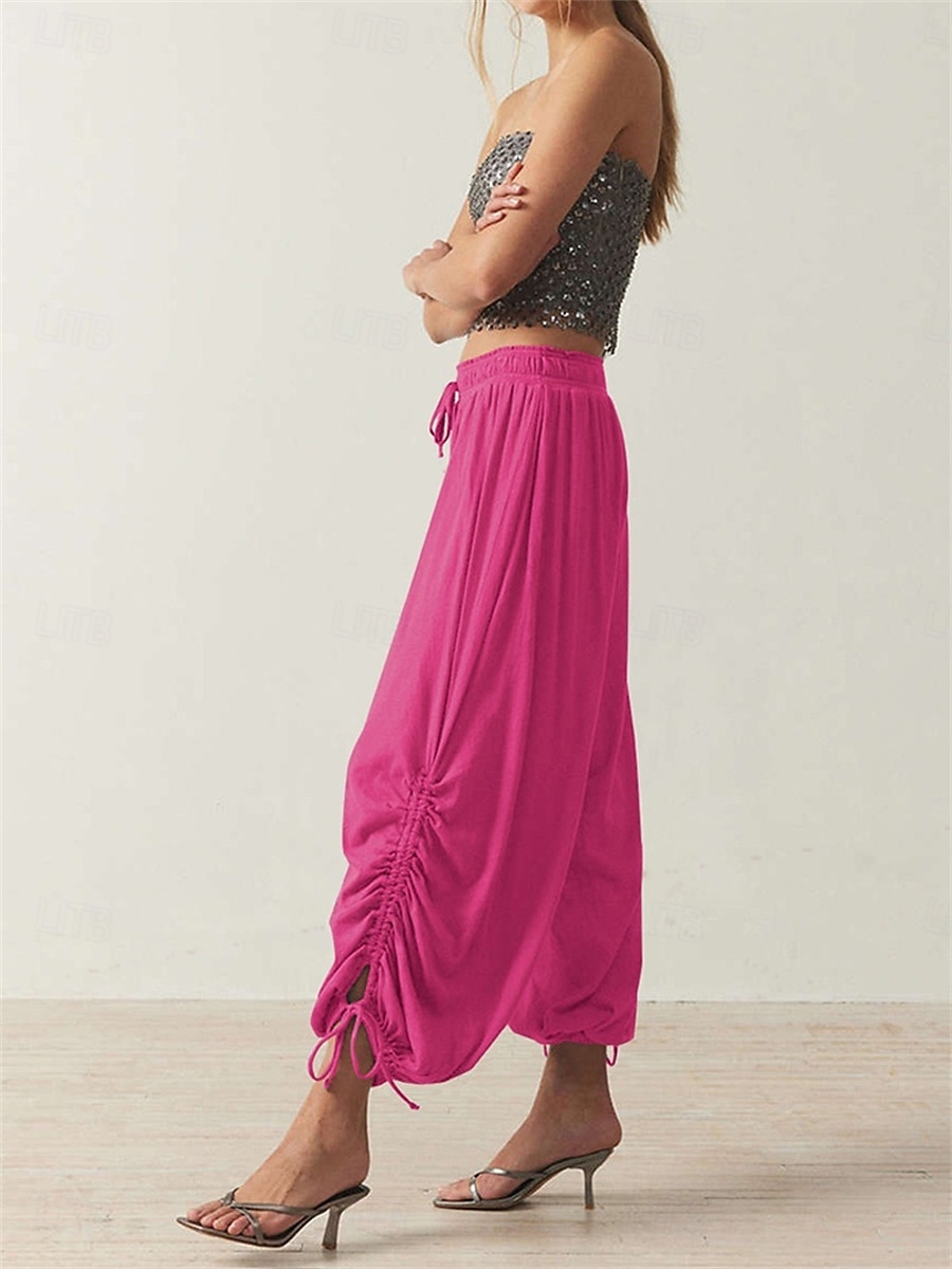 Women's Slacks Bloomers Fashion Streetwear Full Length Medium Waist Plain Drawstring Comfort Outdoor Stretchy Vacation Street Daily Black Army Green Rose Red Spring Fall Loose Fit 2025 - $27.99 –P5