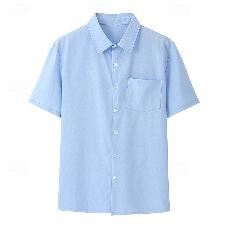 Cotone e lino Classico Per uomo Camicia camicia di lino Camicia estiva Camicia da spiaggia Camicia con bottoni Nero Bianco Blu Manica corta Liscio Collo ripiegabile Estate Da mare Per eventi del 2025 a $25.99 –P12