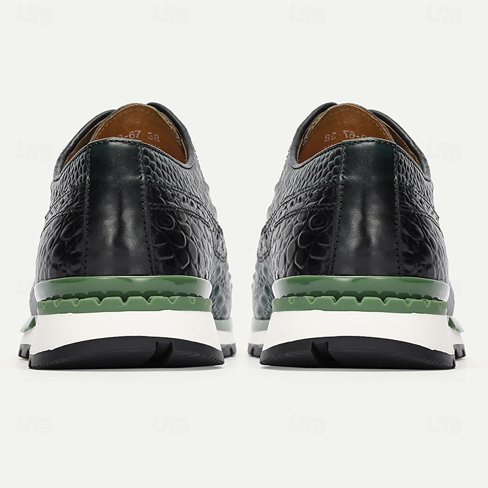 sneakers da uomo in pelle bovina di prima qualità con motivo coccodrillo e accenti verdi – calzature casual e sportive alla moda del 2025 a $94.99 –P5