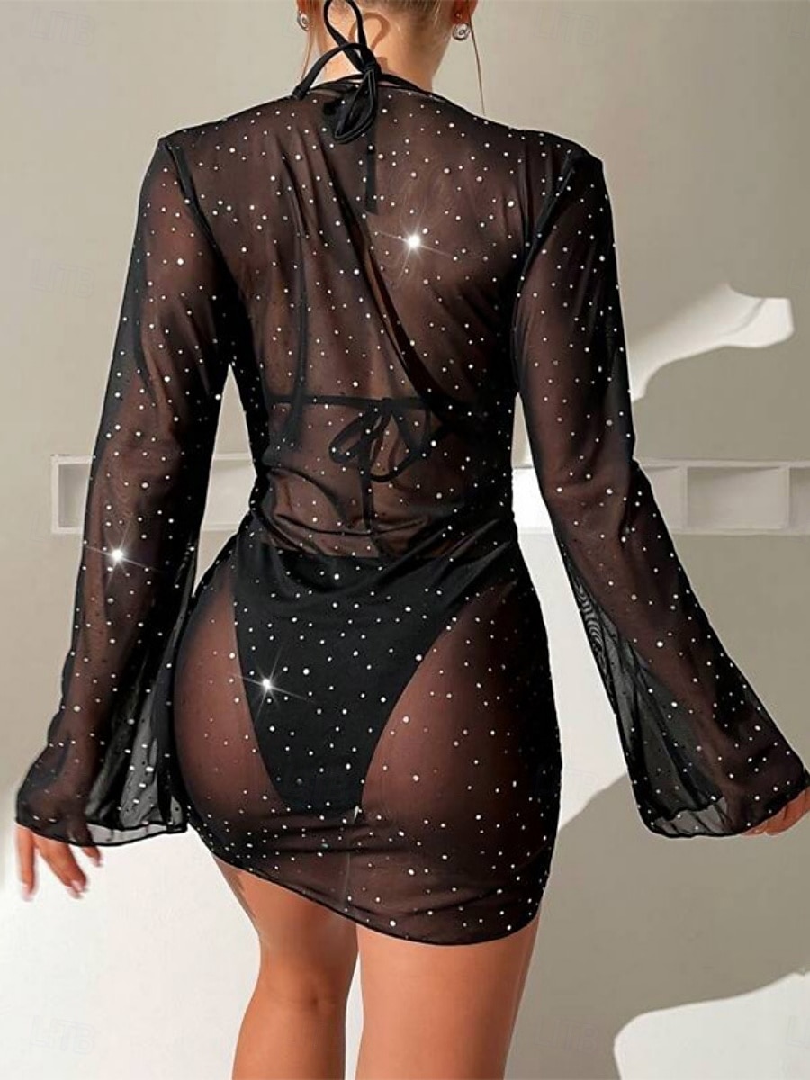 Dames Zwemkleding Bikini 2 stuks String Zwempak Blote rug Slank Vakantie Strand Kleding Effen Kleur Halternek Mouwloos Lange mouw Badpakken 2025 - $31.99 –P2