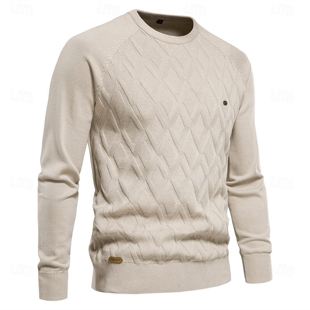 Herr Pullover tröja Sticka Ensfärgat Rund hals Stickat Elegant Jul Utomhus Kläder Raglanärm Vår Höst Svart Rubinrött S M L 2025 - $36.99 –P2