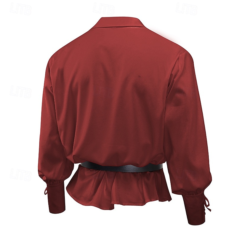 Medieval Renaissance 17th Century Medium Length Blouse / Shirt Cosplay Costume Ren Faire Knight Ritter Celtic Knight Drawstring Solid Color Men's Celtic Pirate Masquerade Casual Daily Renaissance Fair 2025 - $26.99 –P10