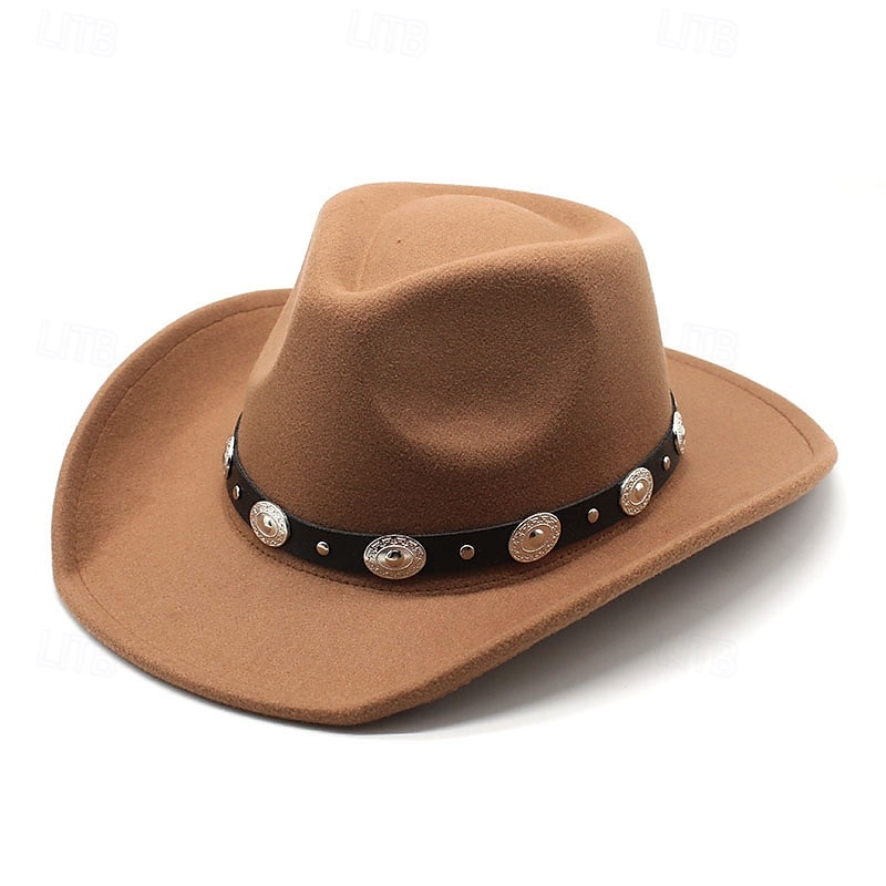 Men's Sun Hat Cowboy Hat Fedora Trilby Hat Black Wine Woolen Vintage Style Fashion 18th Century State of Texas Daily Theme Party Solid / Plain Color Sunscreen Cosplay 2025 - $21.99 –P9