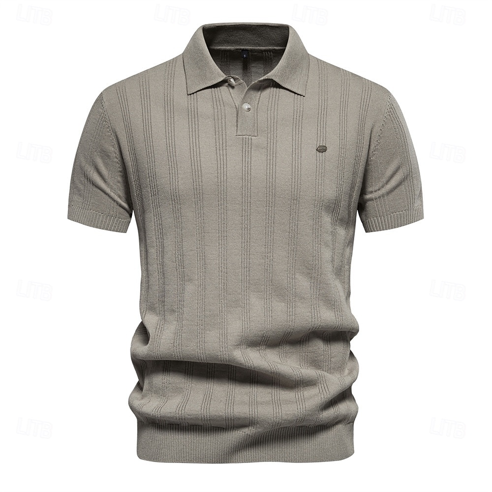 Men's Business Casual Lapel Button Short Sleeve Vintage Fashion Solid Color Vertical Stripes Buttons All Seasons Black Bronze Light Grey Beige 2025 - $26.99 –P1