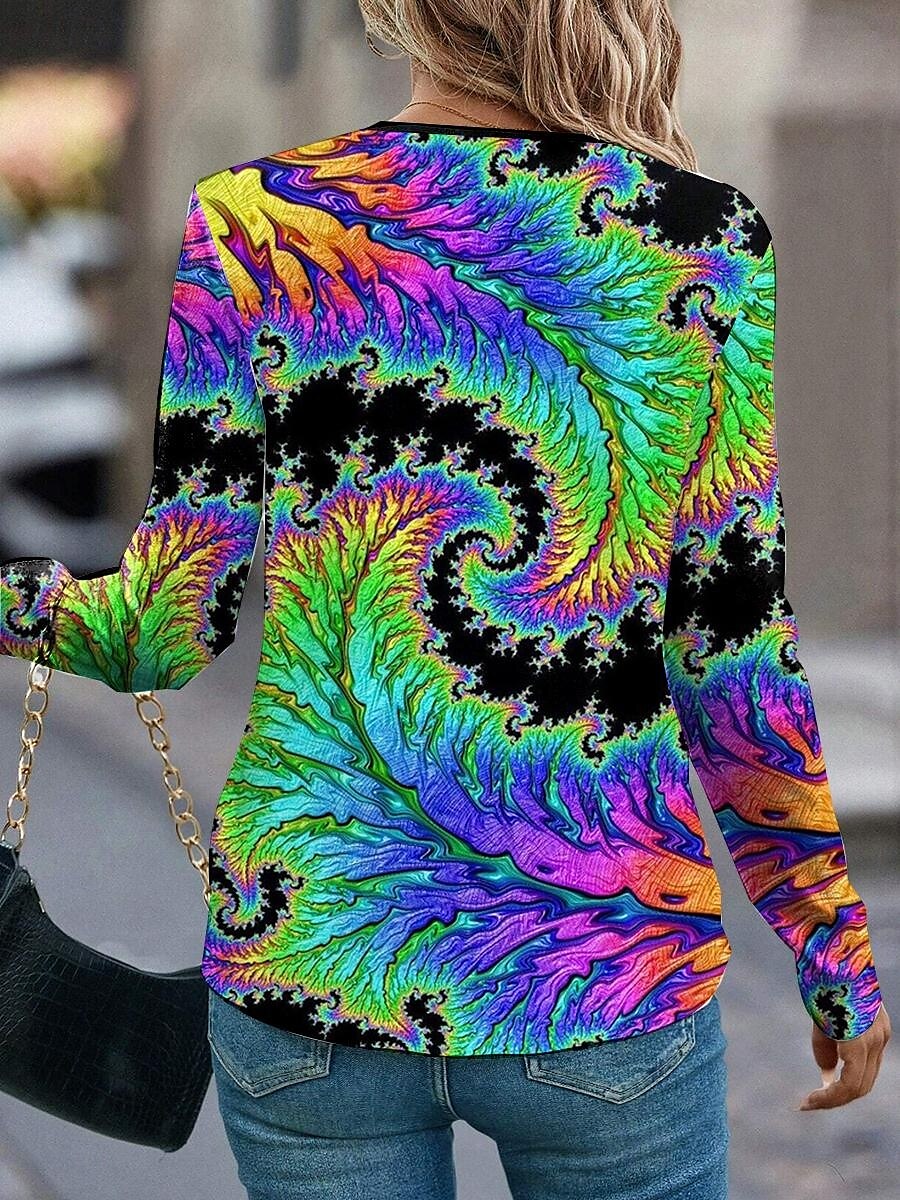 Mujer Camiseta Graphic Casual Manga Larga Cuello con muescas. Tops regulares Diario Estampado Azul Piscina Primavera Otoño 2025 - $27.99 –P3