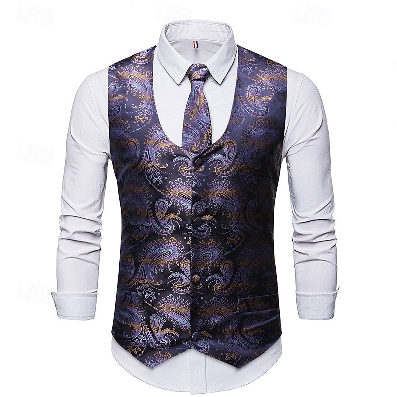 Retro Řvoucí 20s 20. léta 20. století Kamizelka Vesta Velký Gatsby Gentleman Kašmírový vzor Retro Maškarní kostým Pánské Vánoce předvečer Všech svatých Karneval Výkon loučení se svobodou nevěsty 2025 - $35.99 –P6