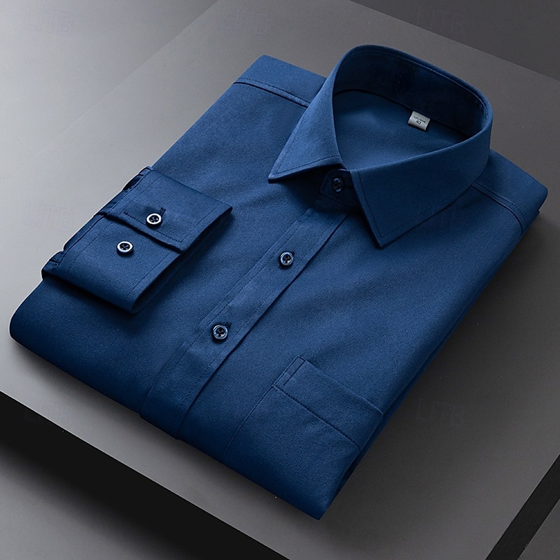 Hombre Camisa para Vestido Camisa sin planchar Plano Diario Exterior Bleu Ciel Azul Marino Manga Larga Cuello Vuelto Verano Primavera Ropa 2026 - $28.99 –P4