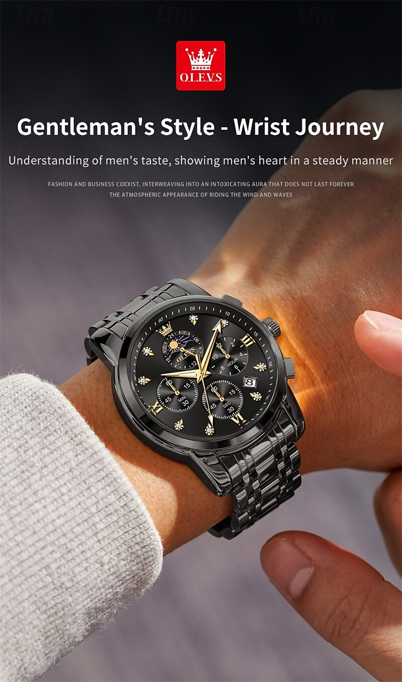 New Olevs Brand Stainless Steel Band Men'S Business Watch Calendar Luminous Chronograph Multifunction Simple Leisure Quartz Watch Fashion Waterproof Sports Men'S Wristwatch 2025 - $35.99 –P5