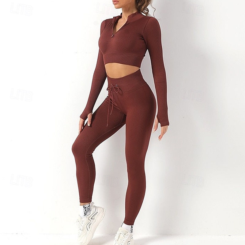 Mujer Conjunto de Ropa Fitness Sujetador deportivo con medias Mono de Fitness 2 Piezas Color sólido Mallas Leggings Trajes de Yoga Negro Blanco Yoga Aptitud física Entrenamiento de gimnasio Alta 2025 - $33.59 –P5