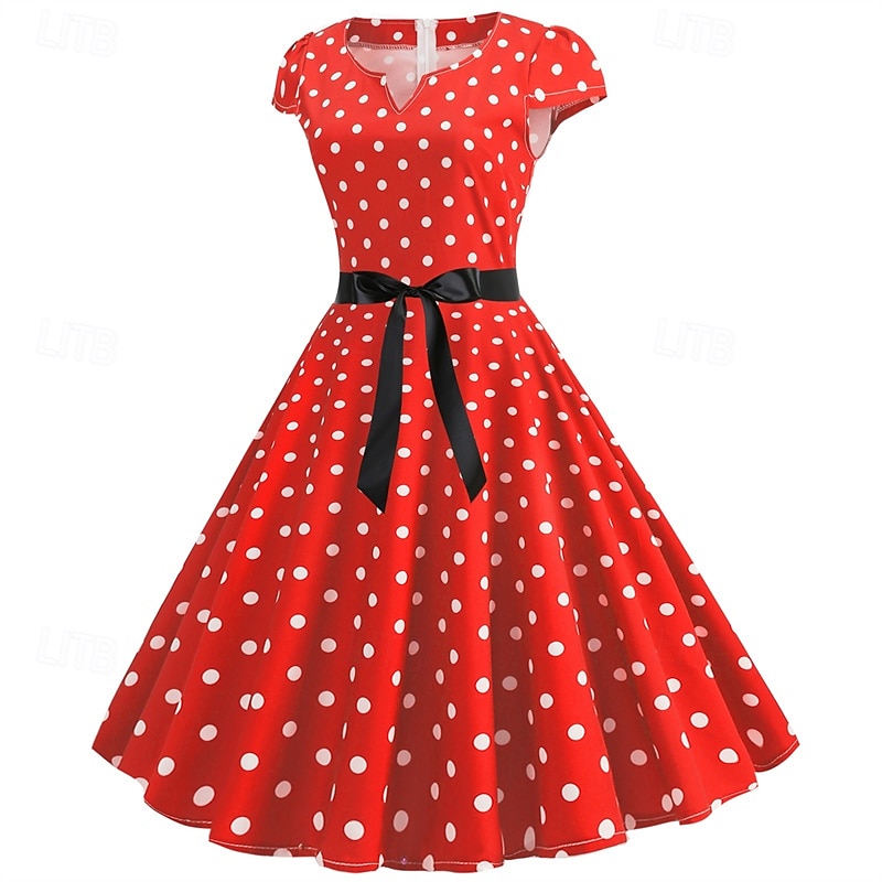 Elegant Classical 1950s Dress Polka Dot A-Line Women's Valentine's Day Event / Party Date Tea Party Adults' Dress Spring & Summer 2025 - GBP £15 –P5