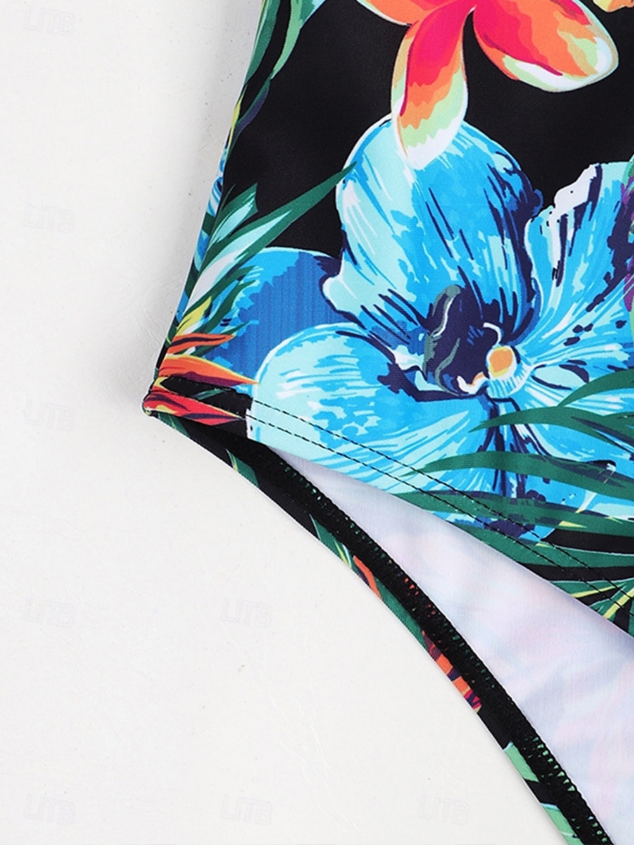 Women's Swimwear One Piece Swimsuit Backless Zipper Vacation Tropical Floral Graphic Halter Neck Sleeveless Bathing Suits 2025 - $28.99 –P7