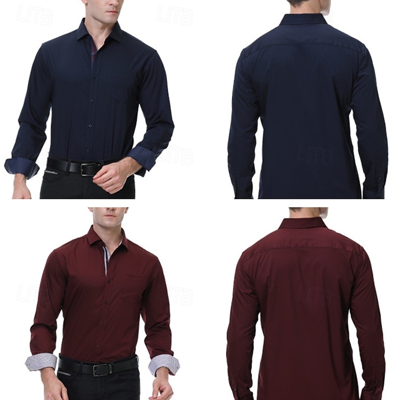 Men's Shirt Dress Shirt Button Up Shirt Plain Wedding Party Black White Pink Wine Long Sleeve Lapel Spring &  Fall Clothing Apparel 2025 - GBP £29 –P10