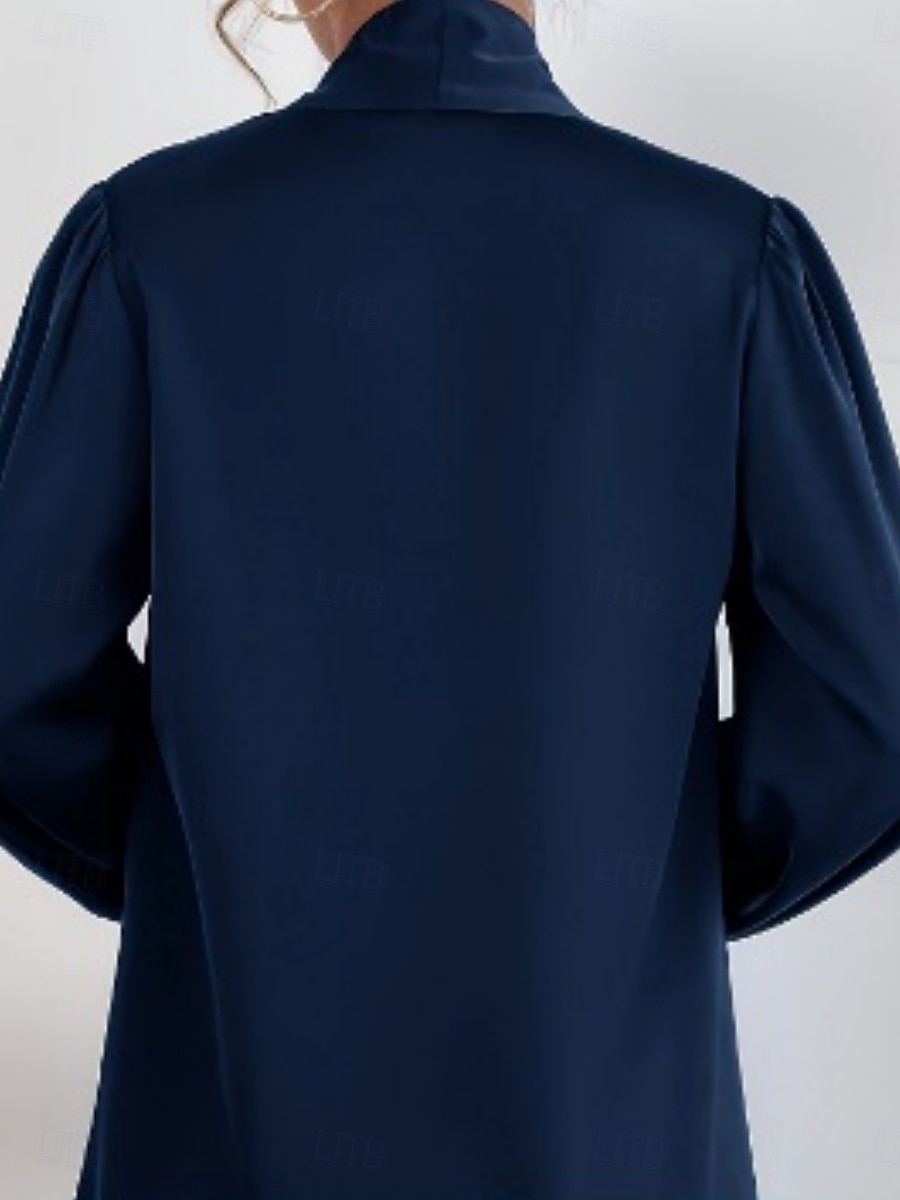 Women's Shirt Elegant Dressy Satin Solid Color Business Modern Casual Long Sleeve Shirt Collar Regular Tops Work Formal Wear Bow Wine Navy Blue Summer Spring 2025 - $34.99 –P4