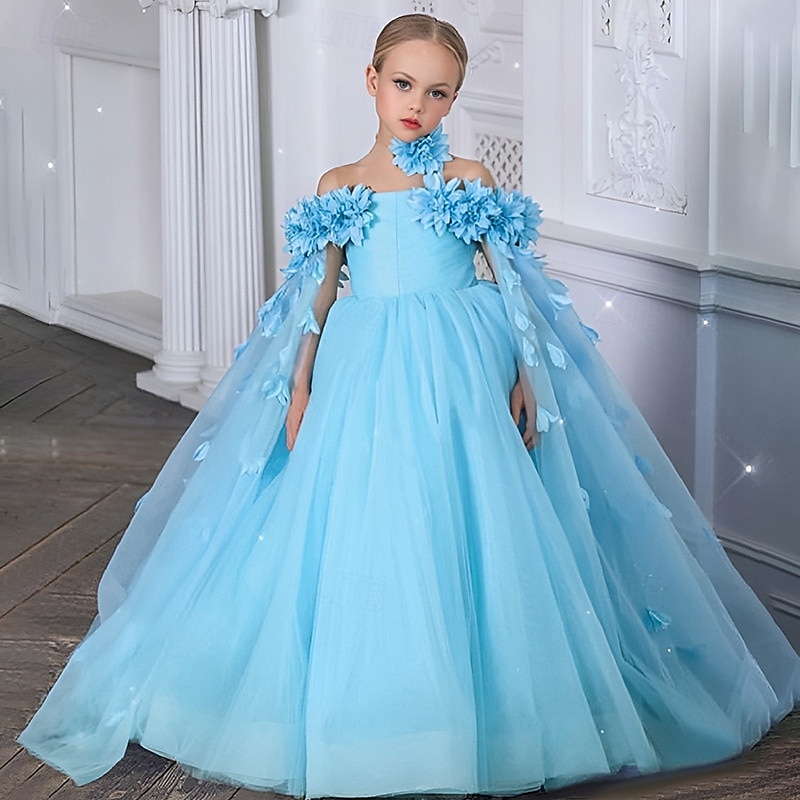 Flower Girl Dress Kid's Girls' Princess Dress Performance Wedding Party Elegant Beautiful Mesh Solid Color Sleeveless Crew Neck Light Pink White 4 years+ 2025 - GBP £37 –P1