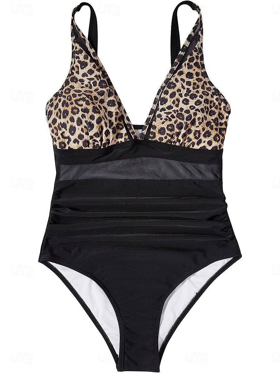 Femme Maillots de Bain Une pièce Maillot de bain Dos Nu Patchwork Rétro Vintage Mode Léopard Col V Sans Manches Maillots de bain de 2025 ? $29.99 –P3