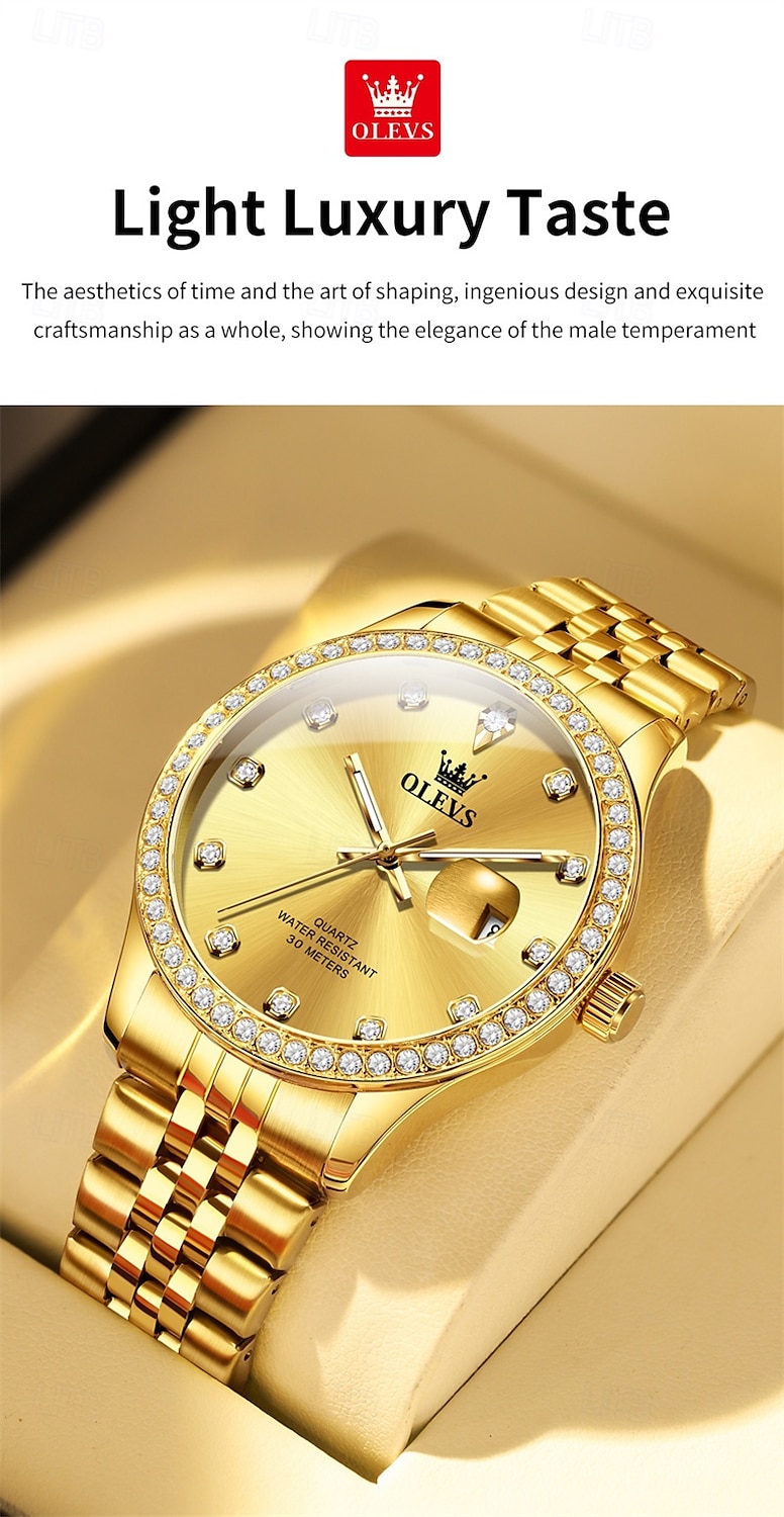 New Olevs Olevs Brand High-Grade Business With Diamond Men'S Watch Luminous Calendar Steel Belt Simple Leisure Fashion Quartz Watch Waterproof Sports Men'S Wristwatch 2025 - $36.99 –P7
