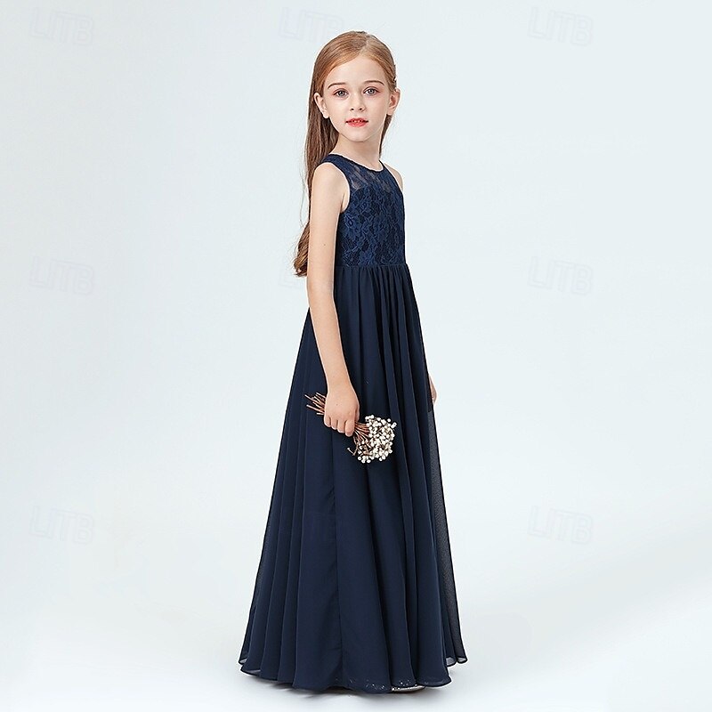 Kids Girls' Flower Girl Dress Party Dress Solid Color Sleeveless Performance Wedding Party Mesh Princess Sweet Mesh Mid-Calf Sheath Dress Tulle Dress Summer Spring Fall 2-12 Years 4-13 Years Navy Blue 2025 - $55.99 –P4