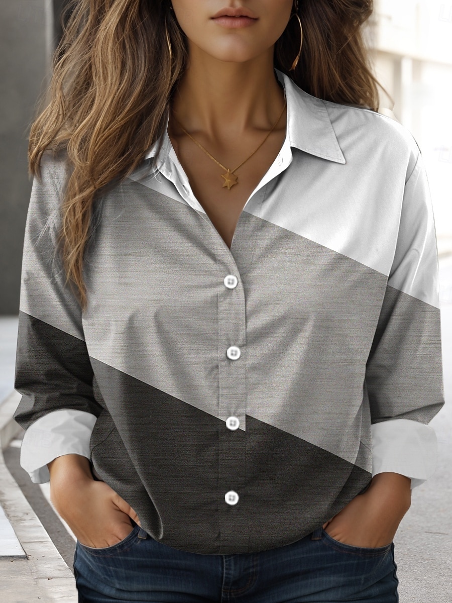 Dames Overhemd Geometrisch Casual Lange mouw Overhemdkraag Normale tops Werk Dagelijks Knop Afdrukken Grijs Lente Herfst Winter 2025 - $32.99 –P1