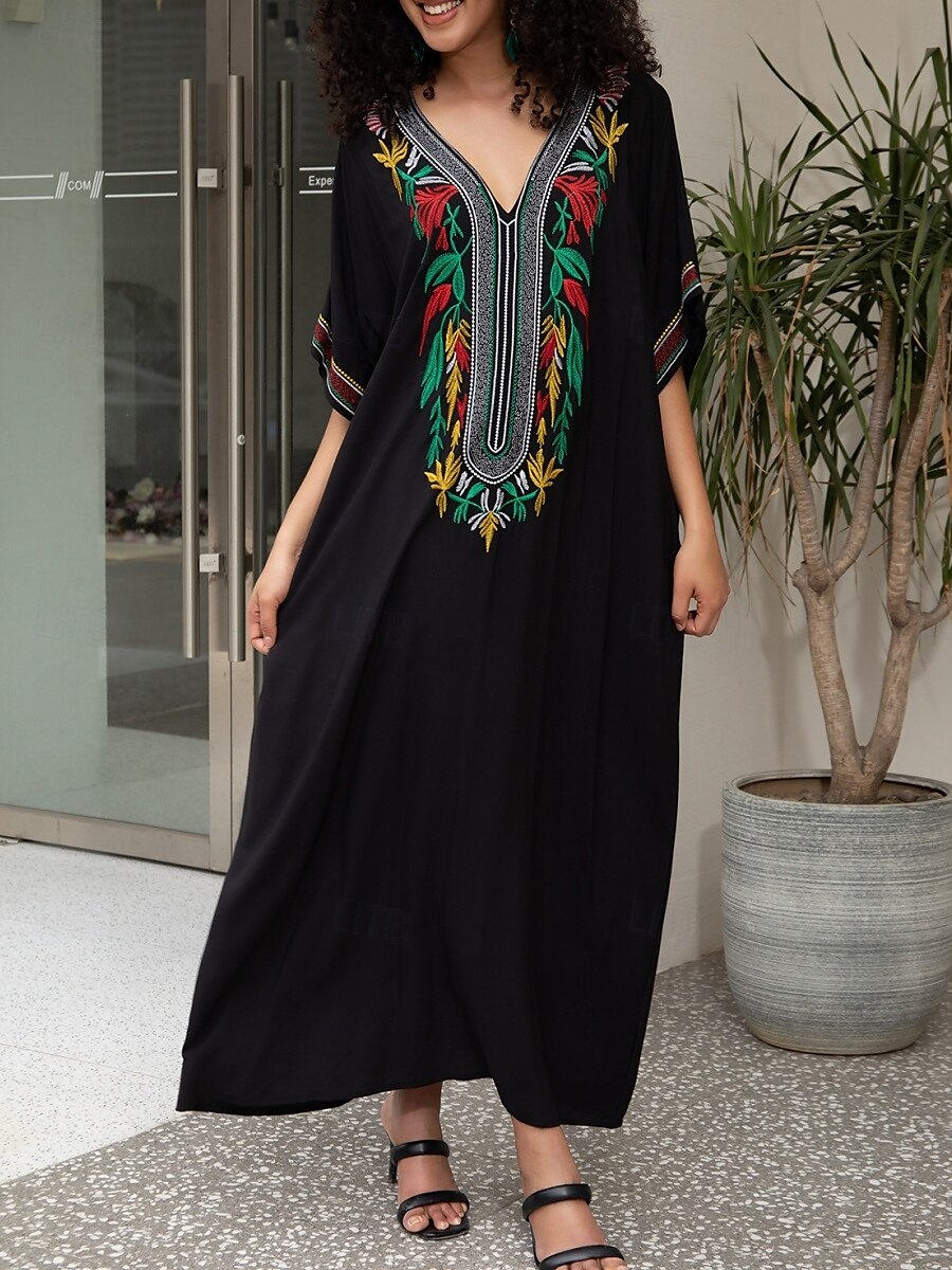 Femme Robe Maxi Robe casual robe boheme Décontractées Vacances du quotidien Standard Floral Demi Manches Col V Rouge Bleu Dorée Eté Printemps Automne de 2025 ? $41.99 –P6