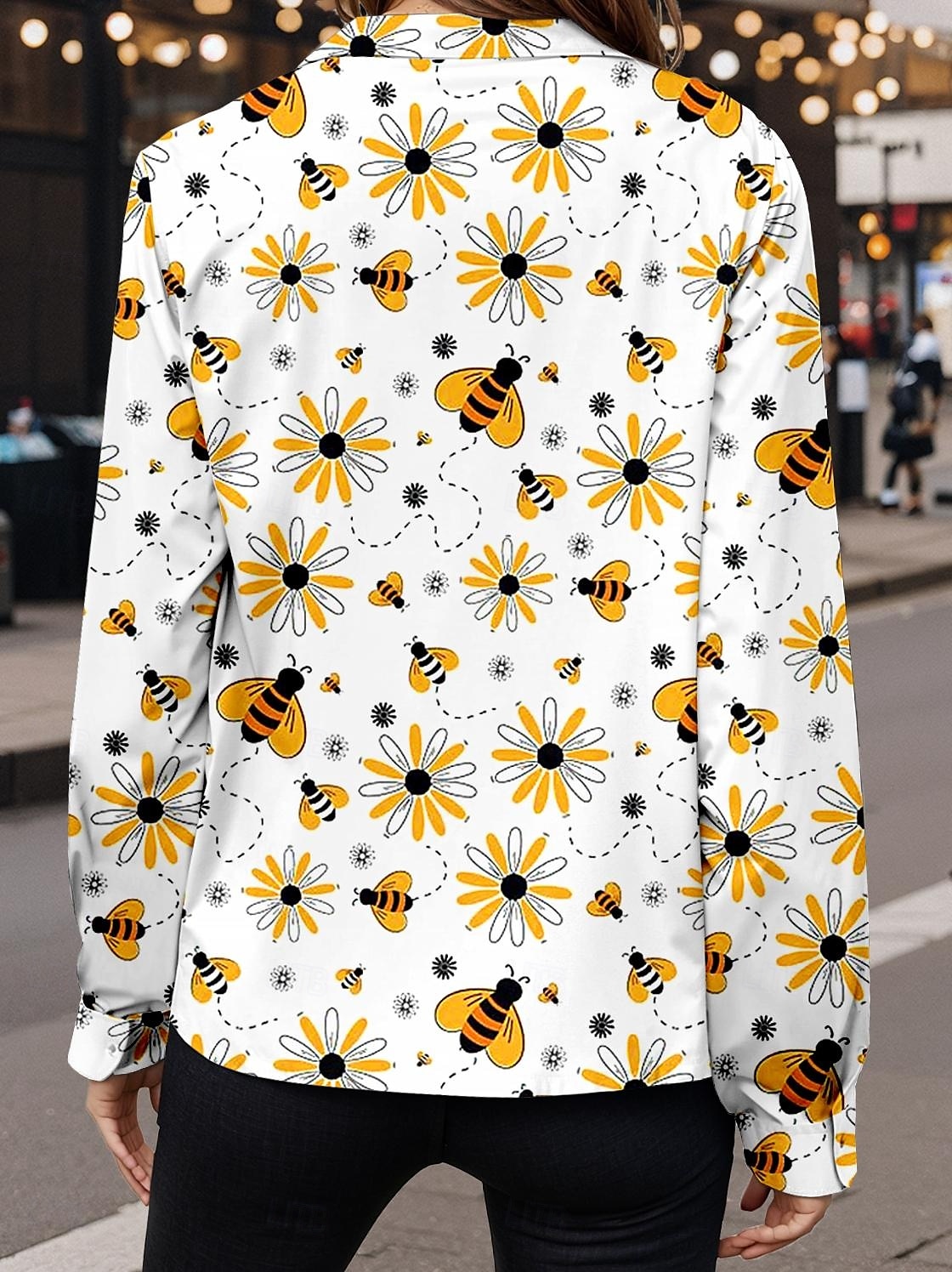 Women's Shirt Bee Modern Casual Long Sleeve Shirt Collar Regular Tops Work Daily Buttons Print Yellow Spring Fall 2025 - $32.99 –P2
