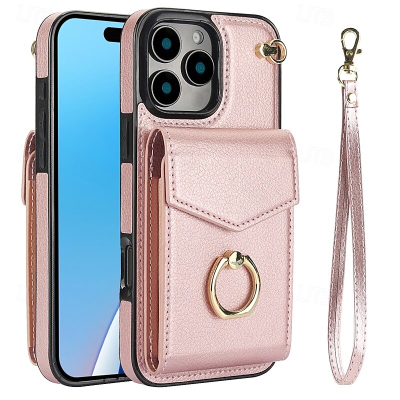 هاتف غطاء من أجل ايفون 16 برو ماكس بلس آيفون 15 برو ماكس بلس iPhone 14 13 12 11 Pro Max Plus غطاء خلفي حامل الخاتم مع رباط المعصم فتحة لبطاقة مكتب  /  الأعمال TPU جلد PU 2025 - $21.99 –P2