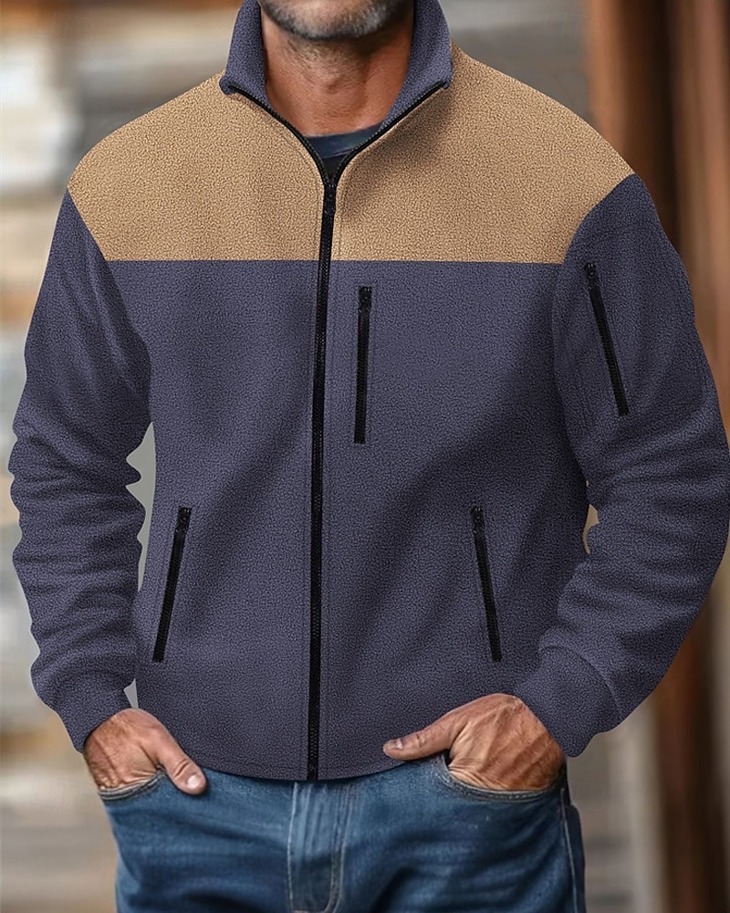Men's Lightweight Jacket Casual Jacket Vacation Daily Wearproof Pocket Fall & Winter Color Block Fashion Classic Stand Collar Regular Black Navy Blue Khaki Army Green Gray Jacket 2025 - $33.99 –P2