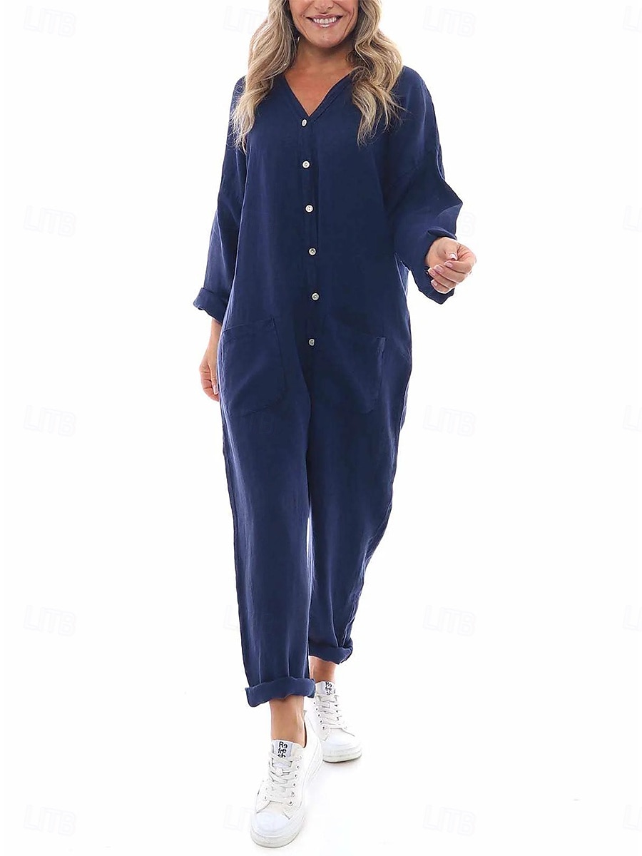 Dam Vanligt Jumpsuit Mode Streetwear Fullängd Ensfärgat Lappverk Snabb tork Mateial som andas Microelastisk Svart Blå Grå Vår & Höst Normal 2025 - $36.99 –P3
