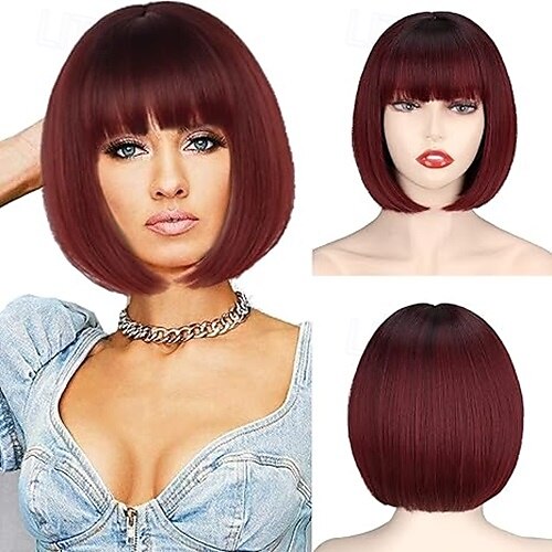 parrucca corta bob con frangia parrucca bob dritta per donna parrucca bob fibra resistente al calore per cosplay del 2025 a $18.49 –P4