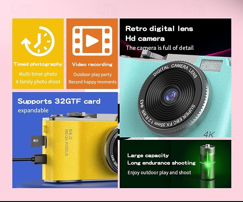 Digital Camera 64MP Compact Camera Pocket Camera 16X Zoom Travel Camera Digicam Retro Style Point and Shoot 2025 - $39.99 –P3