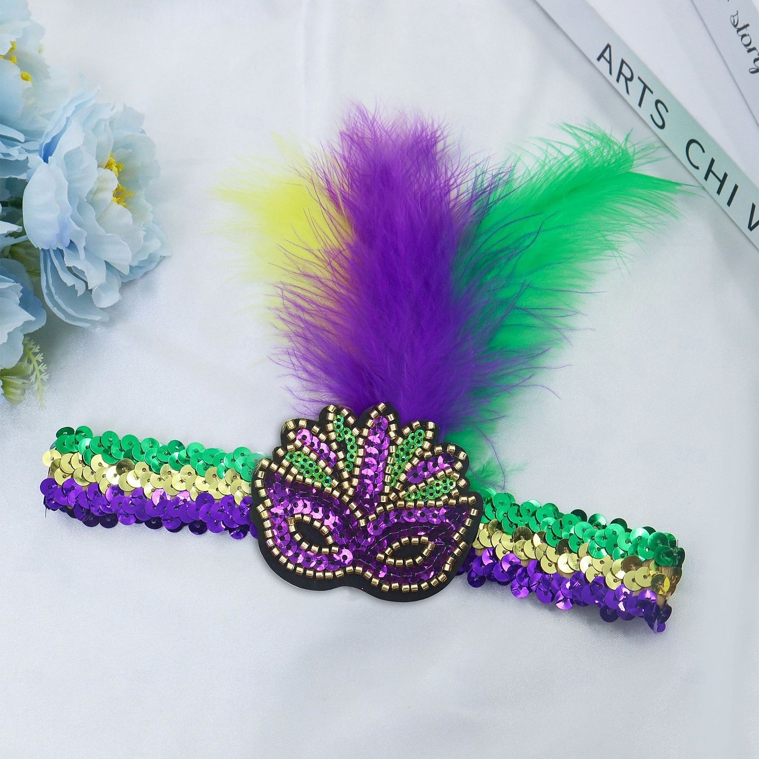 Diadema de carnaval para mujer, con purpurina, morado, verde, amarillo, lentejuelas, nudo superior, diadema, divertido desfile de carnaval, regalo de fiesta para hermana, mamá, mejor amiga 2026 - $4.99 –P2