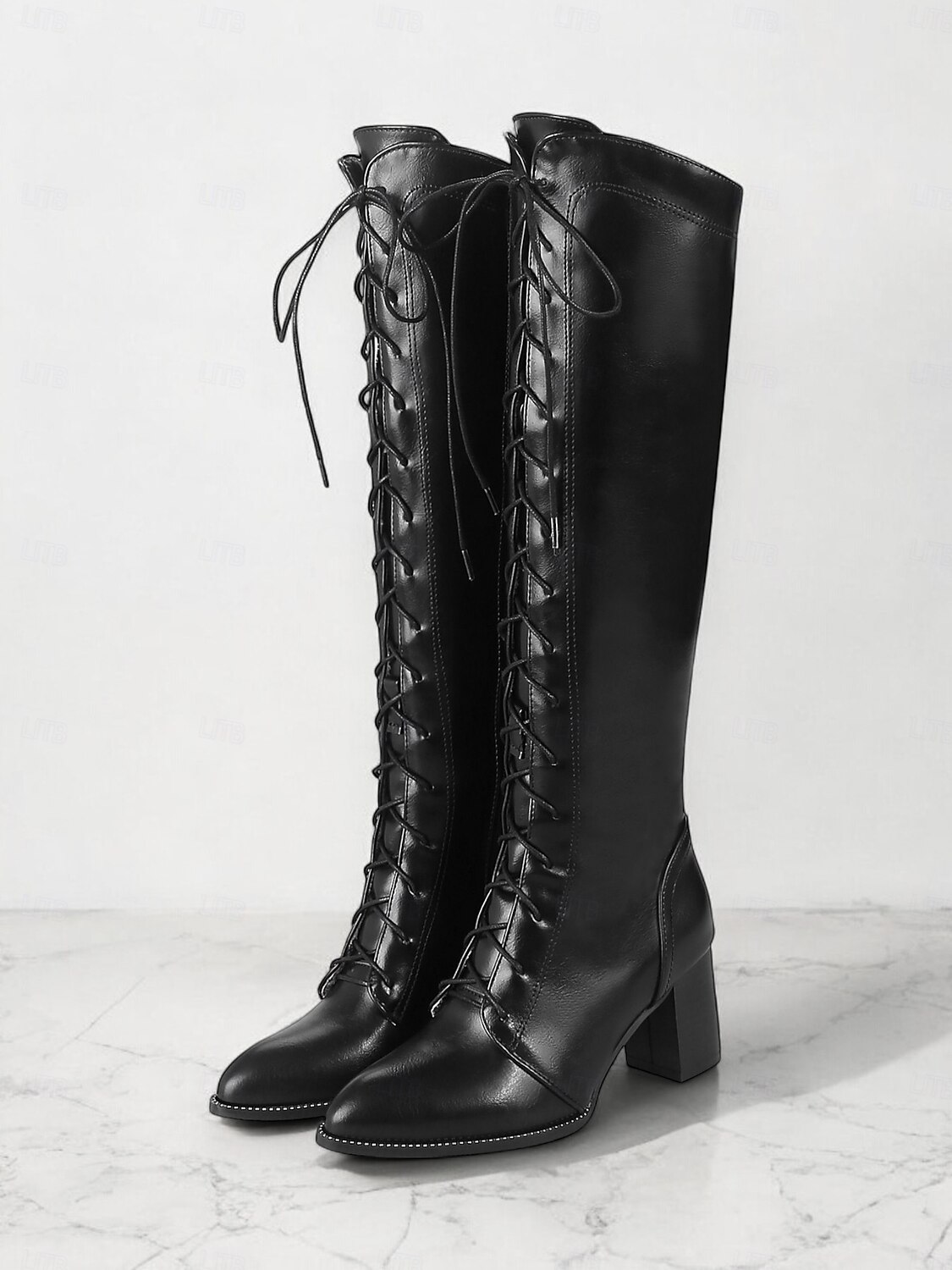 botas femininas elegantes de couro sintético marrom com cadarço e salto bloco | perfeitas para o outono e inverno de 2025 por $59.99 –P2