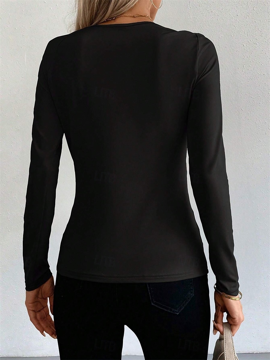 Women's Blouse Solid Color Elegant Daily Stylish Long Sleeve Square Neck Regular Tops Daily Holiday Going out Patchwork Black Wine Spring Fall Winter 2025 - $26.99 –P5
