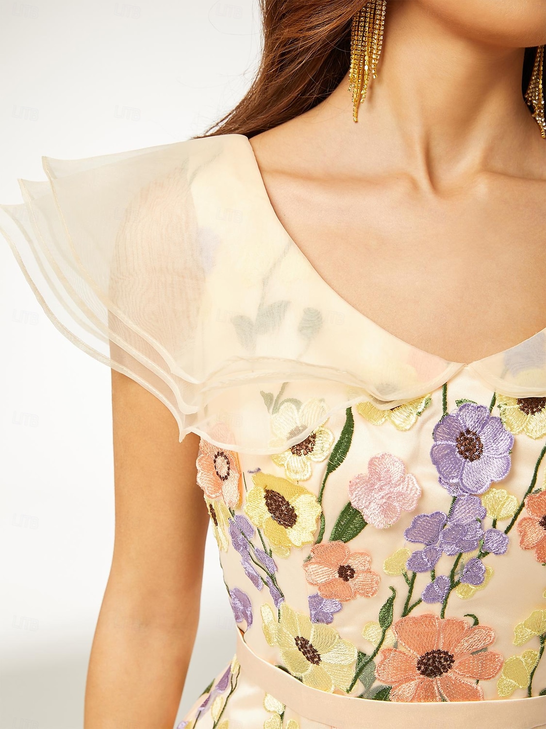 Vestidos de Cóctel A-Line Boda en la Playa Elegante Vestido Invitado de Boda Uso de Fiesta Hasta el Tobillo Sin Mangas Escote en V Encaje con Volantes Aplicaciones Vestidos 2025 - $231.99 –P5
