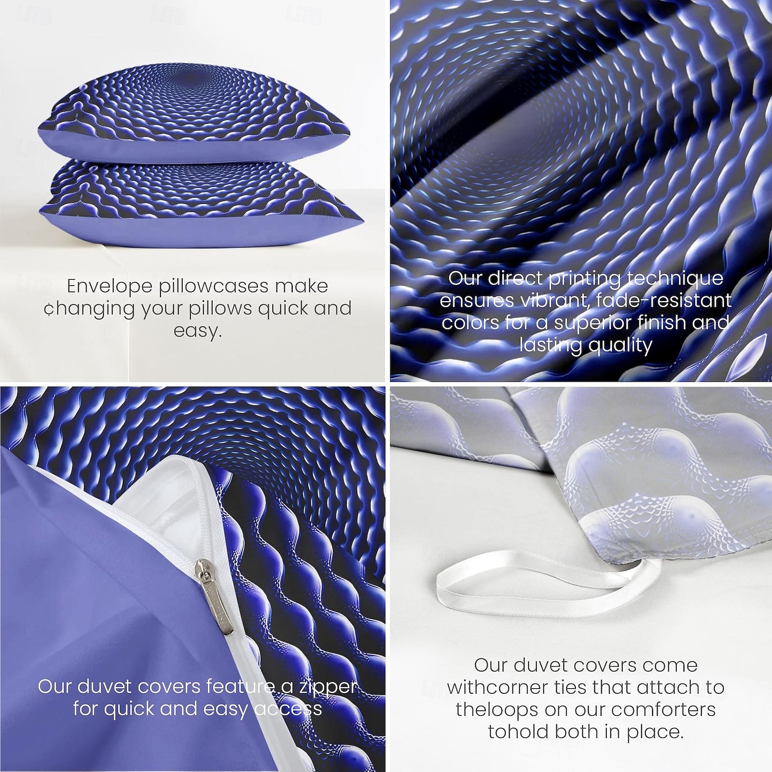 påslakanset med grafiska tryck på optiska illusioner, sängset i 100 % bomull, ultramjukt och andningsbart material, inkluderar påslakan och örngott, modern och snygg design, slitstark 2025 - $60.99 –P12