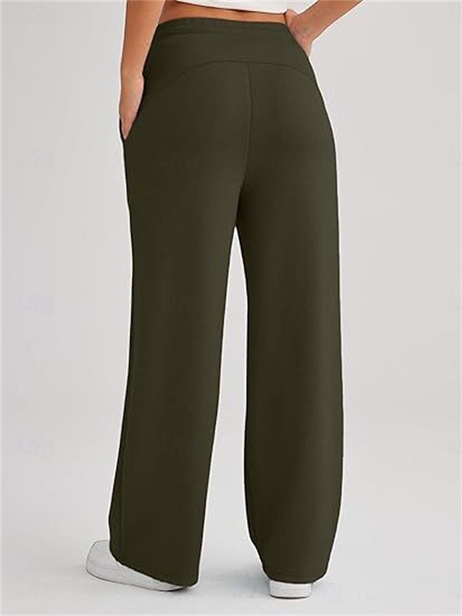 Women's Sweatpants Wide Leg Pants Trousers Active Streetwear Casual Full Length Mid Waist Plain Pocket Drawstring Elastic Waist Breathability Soft Comfortable Micro-elastic Outdoor Street Daily 2025 - $23.99 –P15