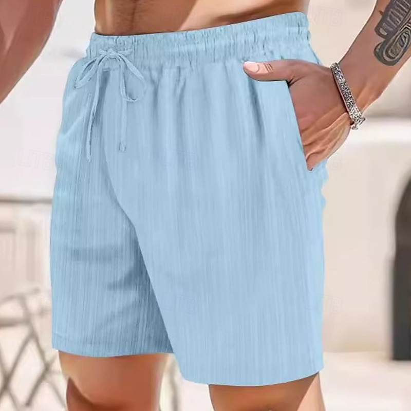 Homens Calção Shorts de linho Shorts de verão Shorts de praia Com Cordão Cintura elástica Tecido Respirável Comprimento do joelho Ao ar livre Feriado Praia Férias Casual Preto Branco de 2025 por $16.49 –P4