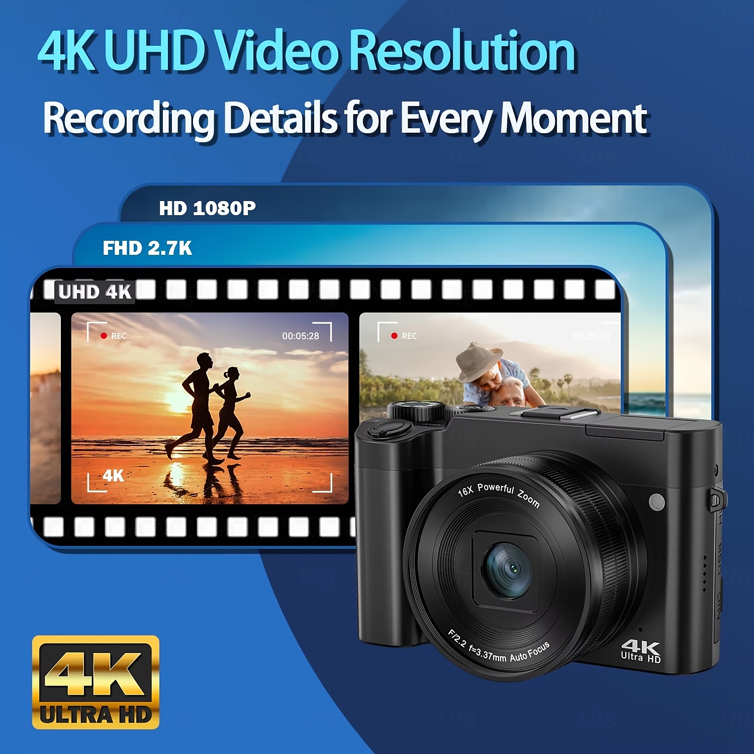 Цифровая камера 4k uhd, 64-мегапиксельная двойная камера с автофокусом, селфи-видеоблог с яркой вспышкой, 16-кратный зум, компактная дорожная цифровая камера «наведи и снимай» 2025 - $91.99 –P6