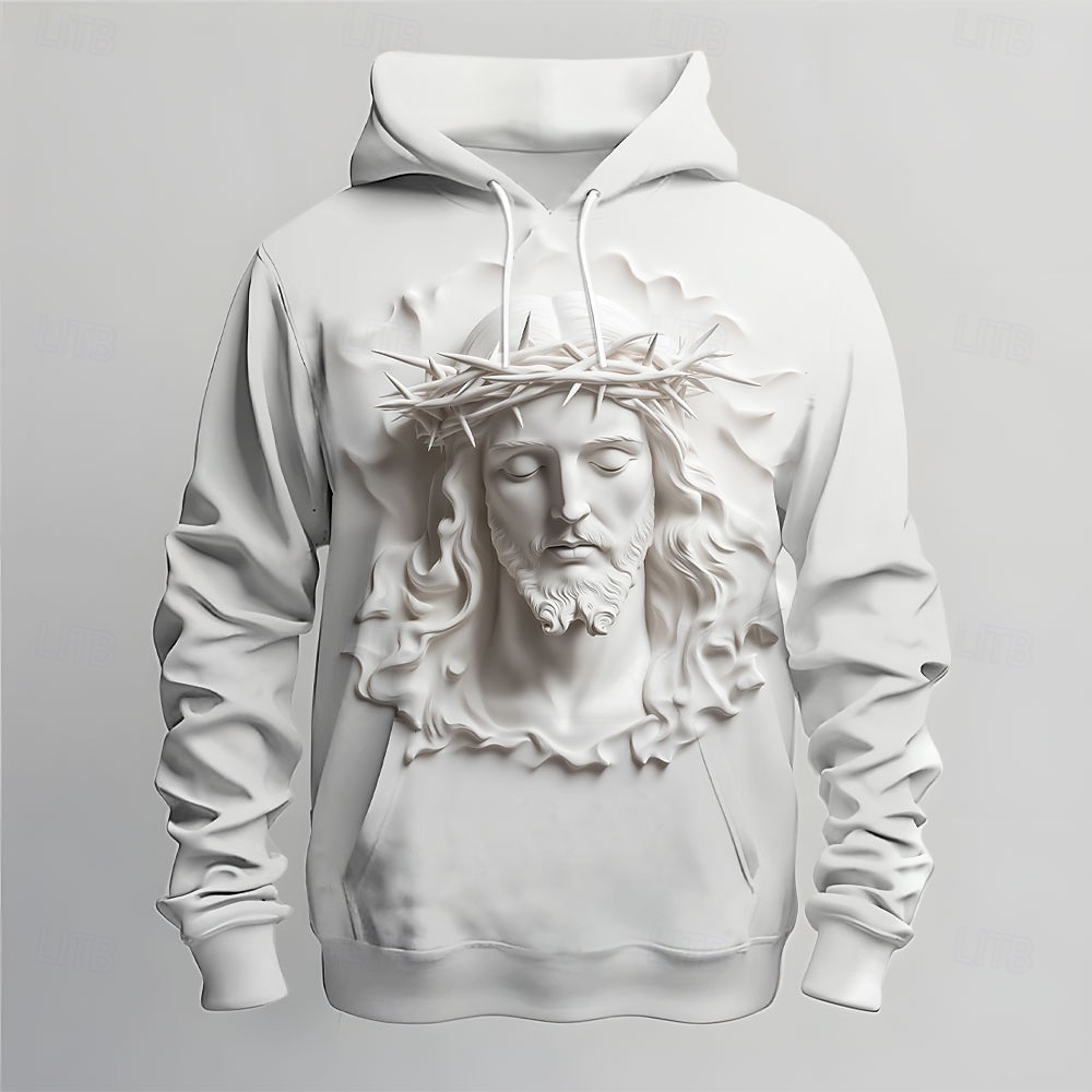 Herr 3D Print Jesus Huvtröjor Tröja Ytterkläder Huvtröja Rund hals Mode 3D-tryck Helgdag Streetwear Vit Snörning Höst Vinter Designer 2025 - $29.99 –P1