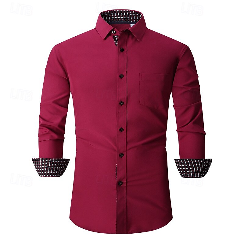 Per uomo Camicie Camicia con bottoni Color Block Matrimonio Esterno Nero Bianco Vino Blu marino scuro Manica lunga Colletto alla francese Estate Primavera Abbigliamento del 2025 a $25.99 –P5