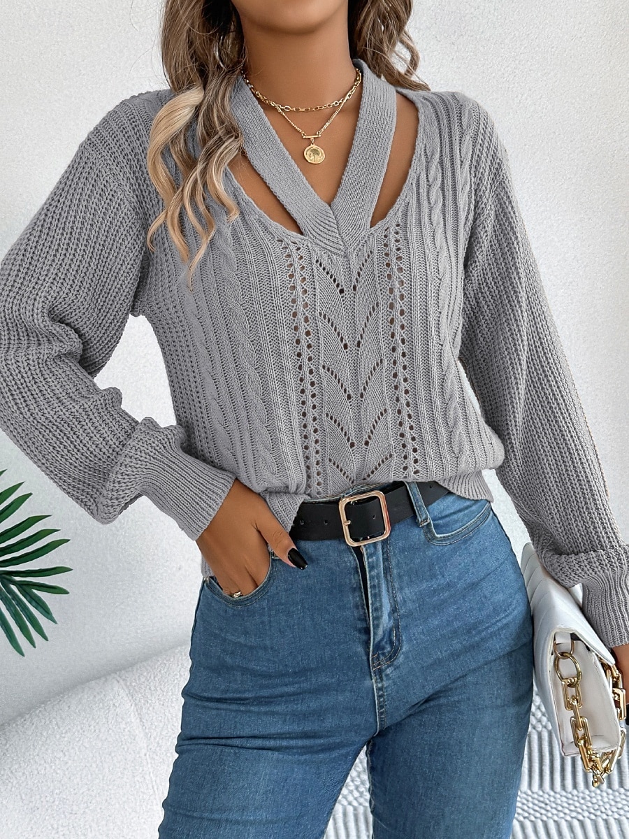 Femme Pull Chandail Décontractées Flexible Couleur monochrome A côtes Col V Tricoté Troué manche longue Hauts réguliers Tricoter Extérieur du quotidien Fin de semaine Blanche Orange Automne Hiver de 2025 ? $37.99 –P5
