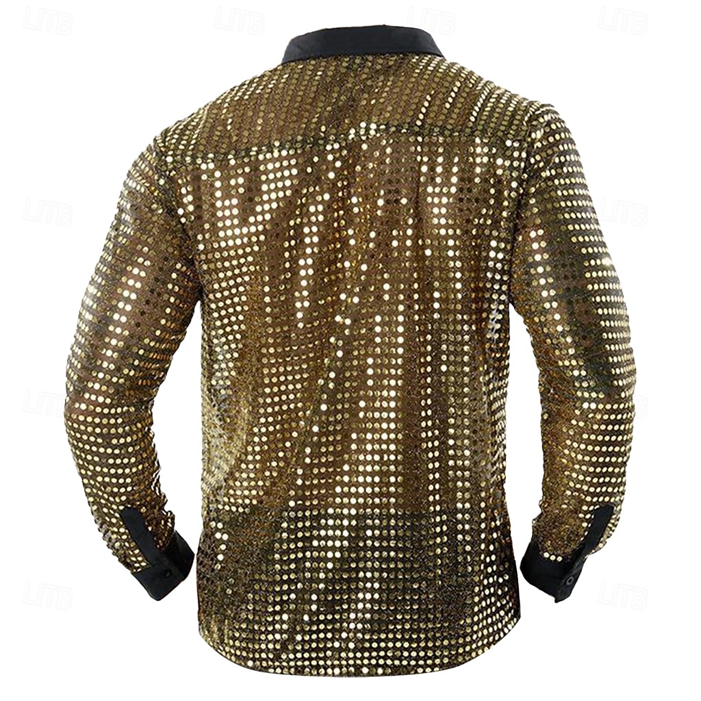 Herr Skjorta Balskjorta Disco skjorta Silver Svart Guld Långärmad Paljett Krage Prestanda Festkvällskläder Paljetter Kläder Mode Ledigt 2025 - $23.99 –P2