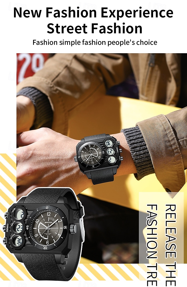 SANDA Мужчины электронные часы На открытом воздухе Мода Повседневные часы Наручные часы Светящийся будильник С тремя часовыми поясами Календарь ТПУ Часы 2026 - $26.99 –P11