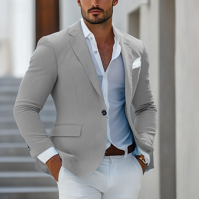 בגדי ריקוד גברים ז'קט בלייזר חתונה בחוף הים חתונה יום יומי\קז'ואל אופנתי יום יומי כל העונות פוליאסטר אחיד בסיסי חזה יחיד כפתור יחיד בְּלֵיזֶר כחול סקיי 2026 - $75.99 –P2