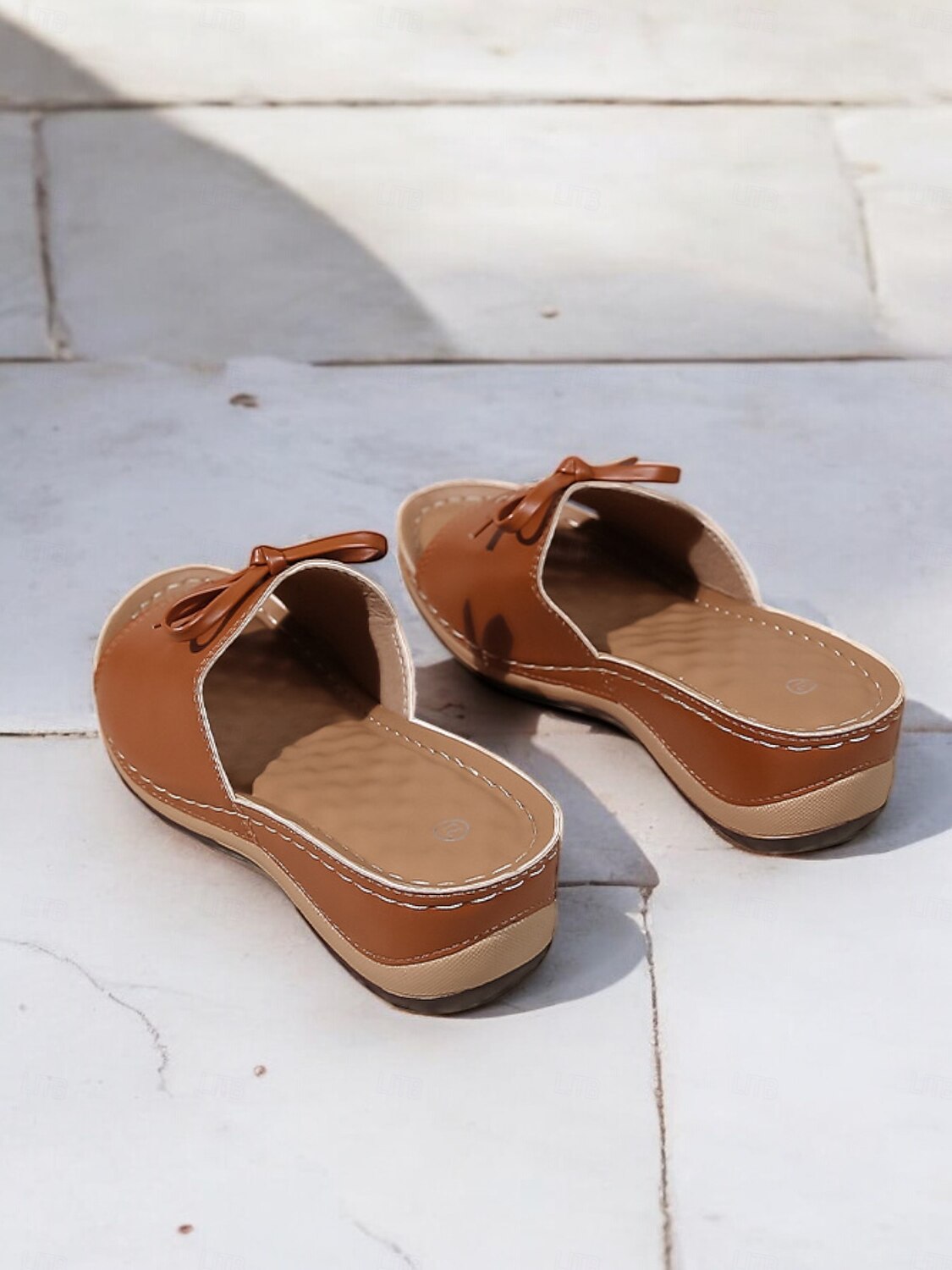Women's Brown Open-Toe Slide Sandals with Woven Pattern and Bow Detail - Comfortable Casual Footwear for Summer and Daily Wear 2025 - $26.99 –P5