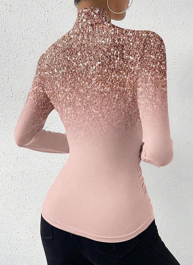 Damen T Shirt Farbverlauf Brautkleider schlicht Langarm V Ausschnitt Stehkragen Normale Oberteile Urlaub Täglich Bedruckt Asymmetrisch Silber Schwarz Rosa Frühling & Herbst 2025 - $27.99 –P5