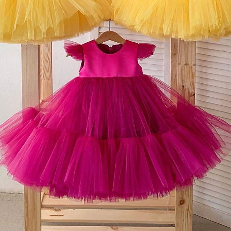 Bloemenmeisjesjurk kinderen Voor meisjes Prinses jurk Prestatie Bruiloft Feest Elegant Mooi Netstof Effen Kleur Mouwloos Strakke ronde hals blauw Rode roos 4 jaar + 2025 - $36.99 –P2