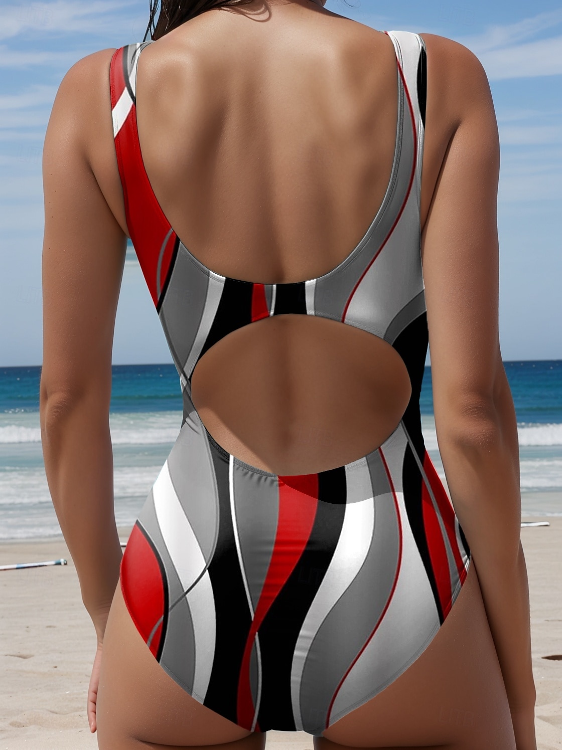 Costumi da bagno da donna monokini intero costume senza schienale a controllo pancia alta vita snella per vacanze in spiaggia con grafica geometrica a U senza maniche del 2025 a $26.99 –P3